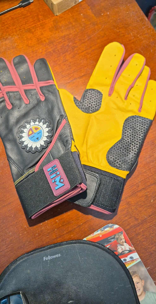 Black Purple Yellow Cabretta Batting Gloves