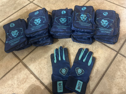 Navy Aqua Cabretta Leather Batting Gloves