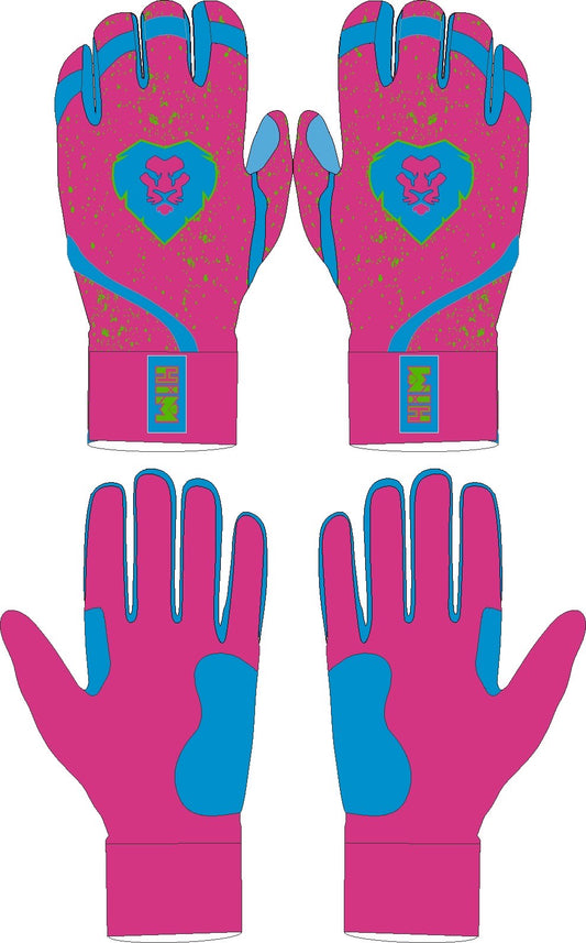 Pink, Blue & Neon Green Splatter Cabretta Leather Batting Gloves
