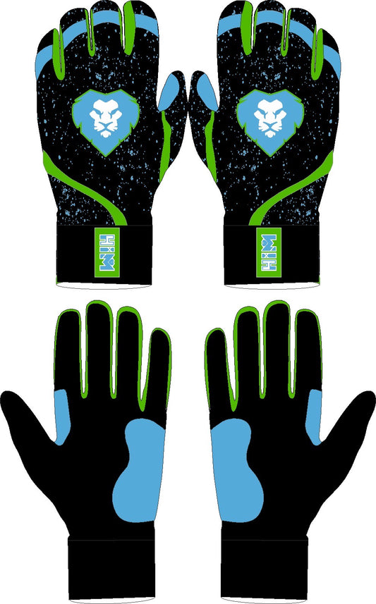 Black, Blue & Neon Green Cabretta Leather Batting Gloves