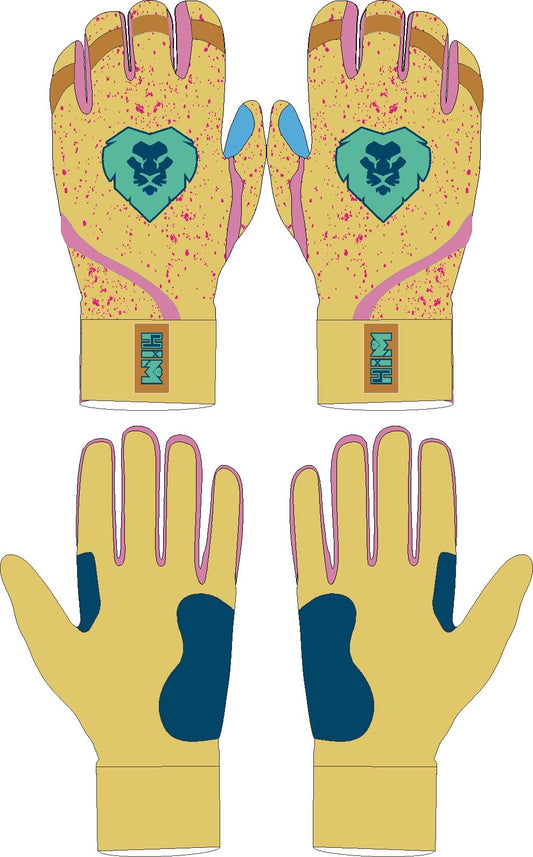 Yellow, Pink & Teal Cabretta Leather Batting Gloves