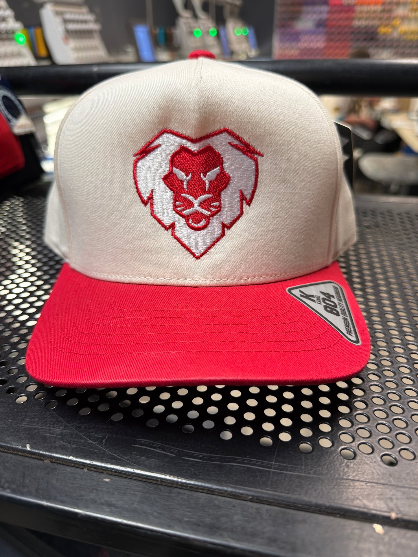 White & Red Lion Snapback