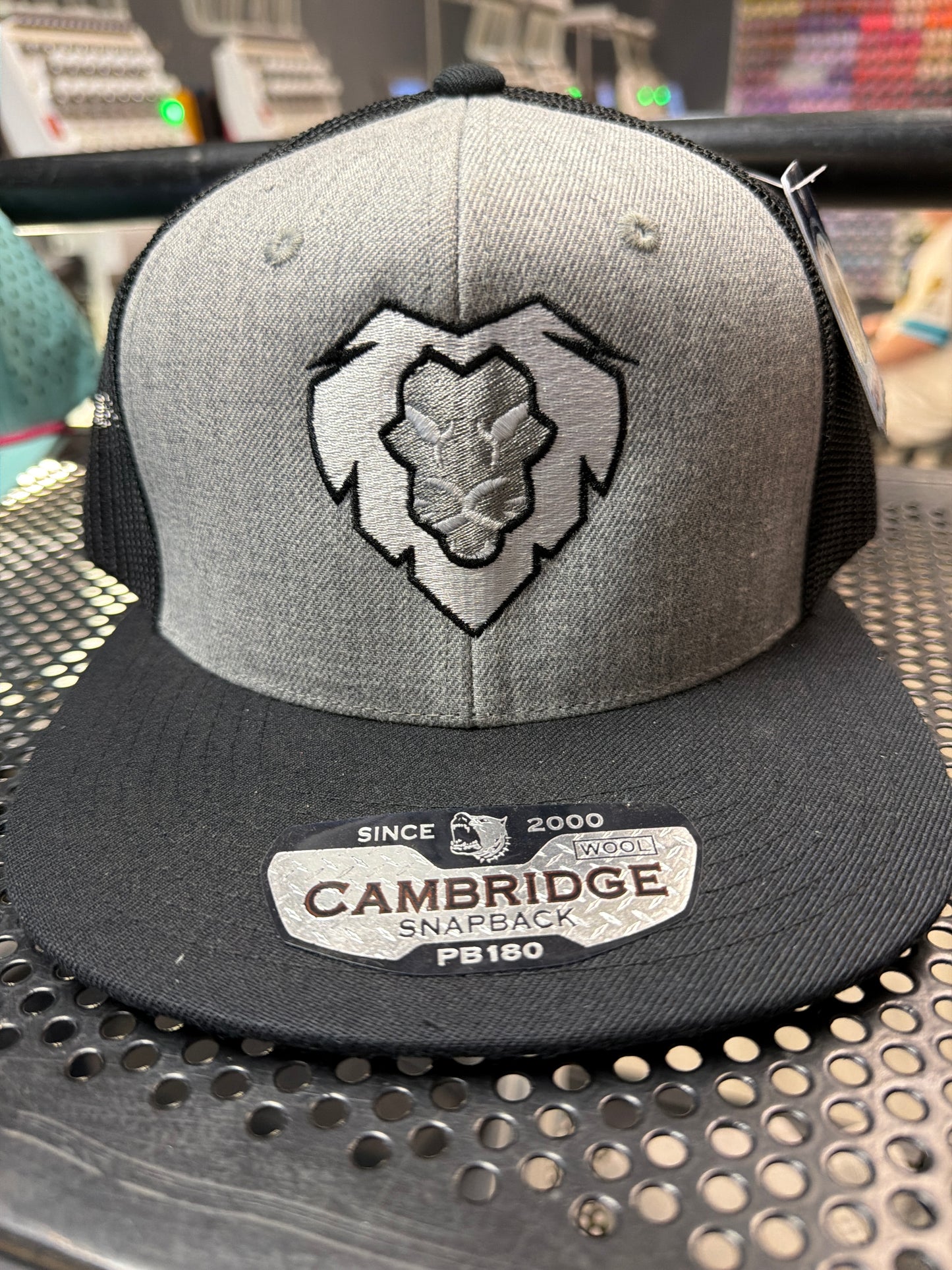 Gray & Black Wool Lion Snapback