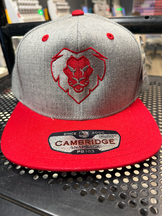 Heather Grey & Red Wool Lion Snapback