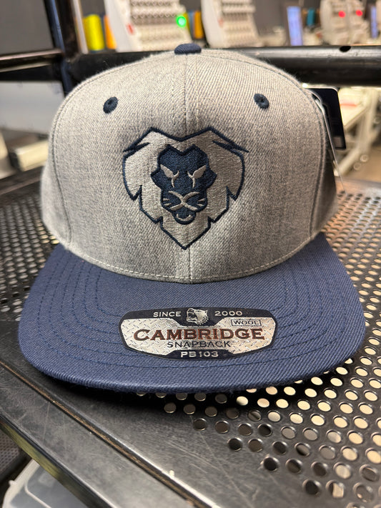 Heather Grey & Navy Wool Lion Snapback