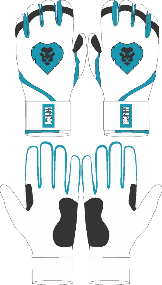 White / Teal Lion Batting Gloves  [In-Production]