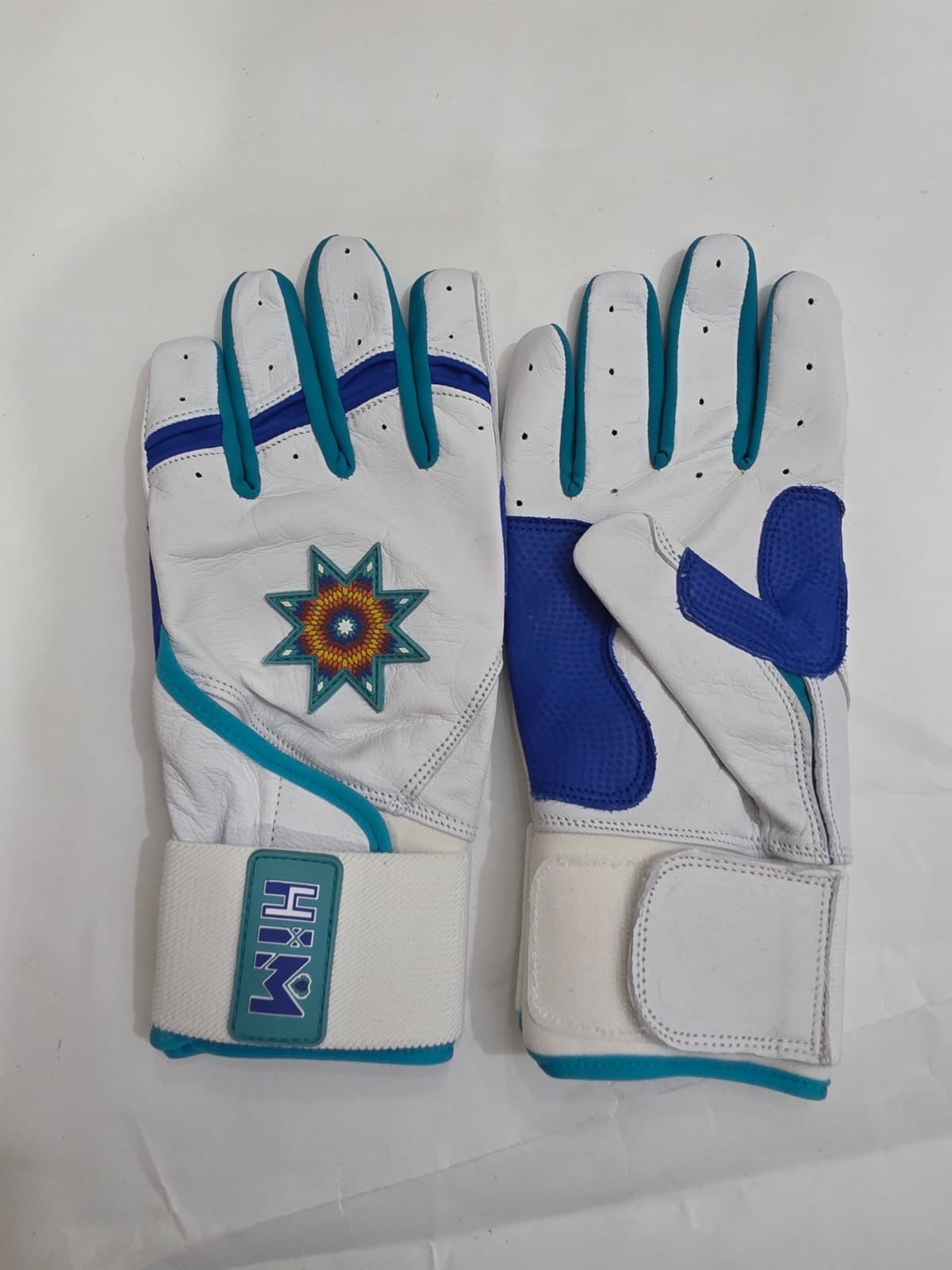 White / Blue / Teal Star Batting Gloves