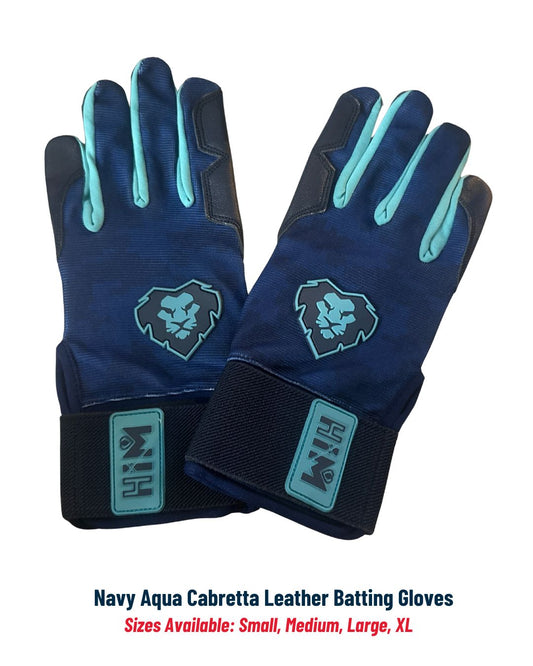 Navy Aqua Cabretta Leather Batting Gloves